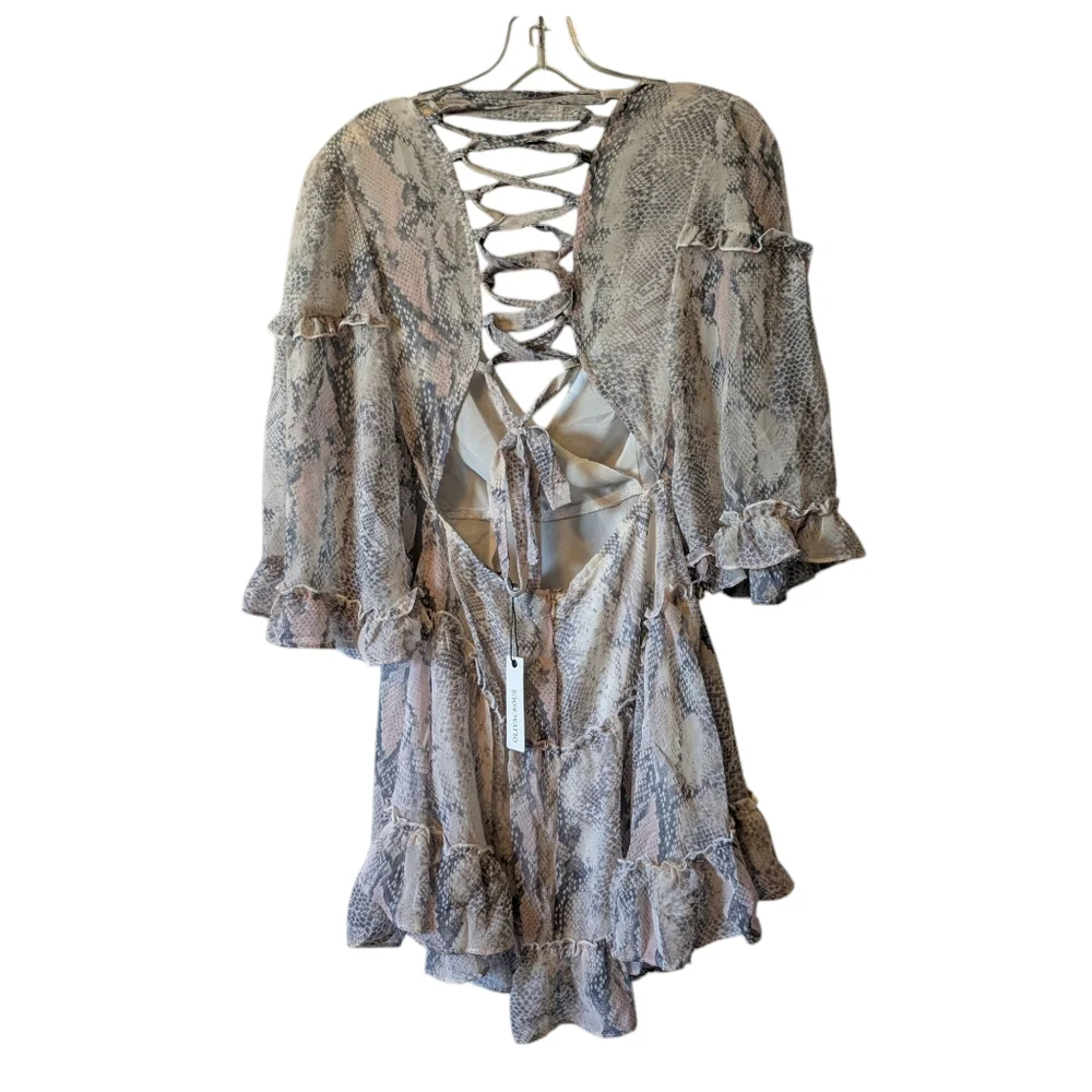 NWT Olivaceous Cream Ruffled Tiered Bell Sleeve Dress Sz. S - Picture 7 of 15
